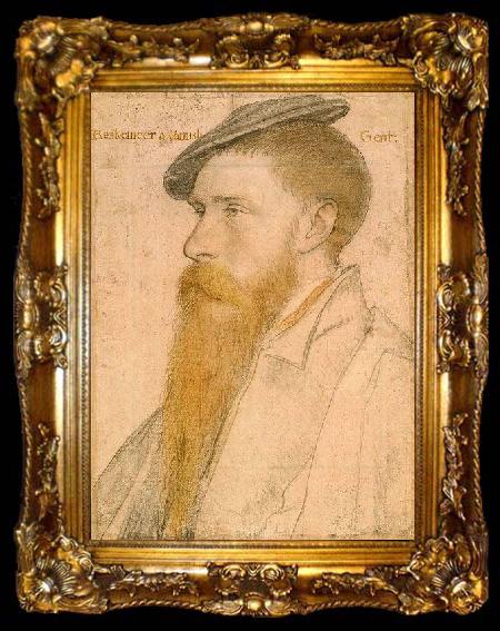 framed  Hans holbein the younger Portrait of William Reskimer. Coloured chalks on pink-primed paper, ta009-2